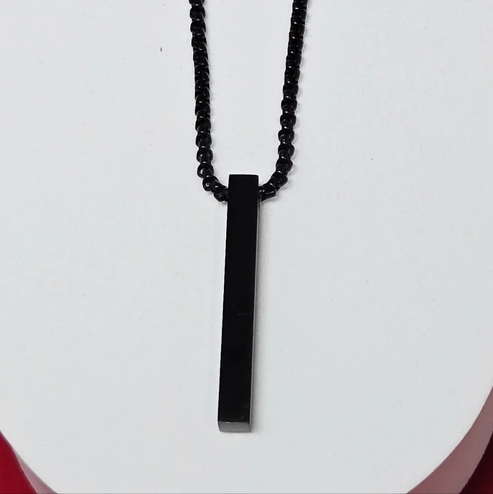 Black Stainless Steel Bar Pendant Necklace 24